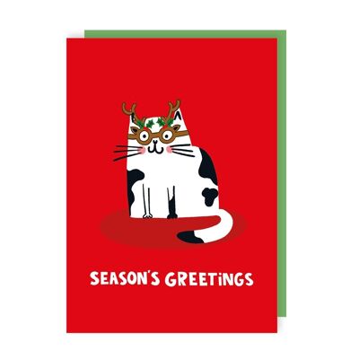Paquete de 6 tarjetas navideñas con un divertido y lindo gato con gafas navideñas