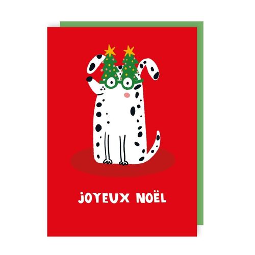 Funny Cute Dog in Christmas Glasses Christmas Card pack of 6