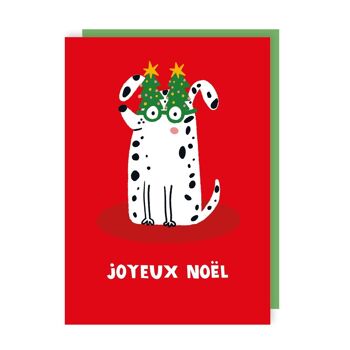 Chien mignon drôle dans des lunettes de Noël Pack de cartes de Noël de 6