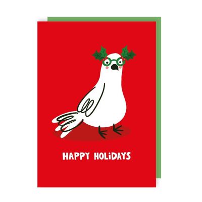 Funny Cute Dove in Christmas Glasses Christmas Card pack of 6
