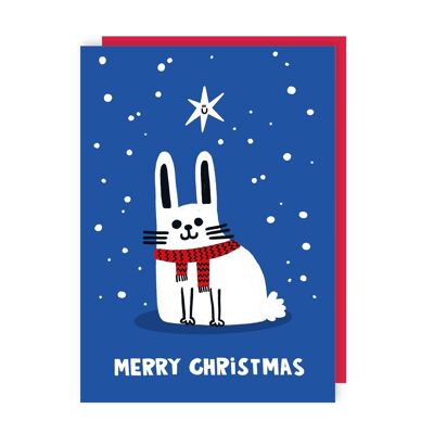 Lindo paquete de 6 tarjetas navideñas con diseño de conejo de nieve minimalista