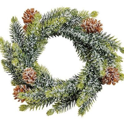 Couronne d'épicéa avec neige en plastique vert (L / H / P) 15x15x4cm