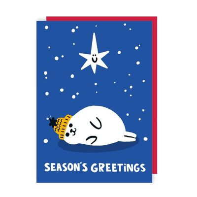 Lindo paquete de 6 tarjetas navideñas minimalistas con cachorros de foca