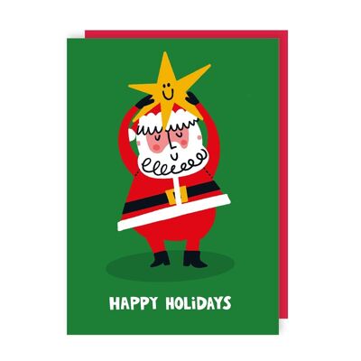 Lustige Weihnachtskarten mit Weihnachtsmann und Sternen, 6 Stück