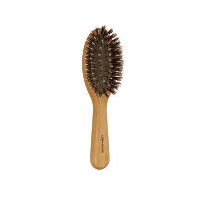 Red alder wood pneumatic hair brush with boar bristles  and nylon pins