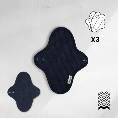 3 protège-slips lavables en coton terry Bio (Gamme XS) - Noir
