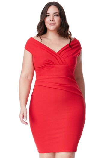 GODDIVA PLUS ROBE MIDI PLISSÉE BARDOT DR4135P ROUGE 4