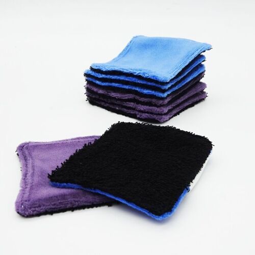 8 carrés démaquillants Coton terry noir - Bleu-violet
