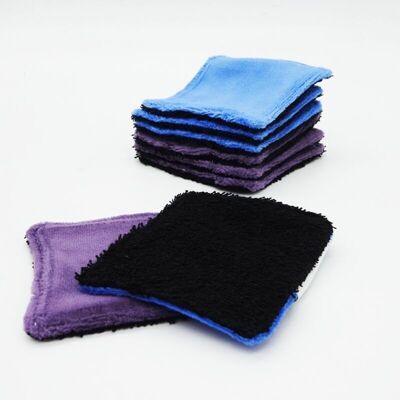 8 fazzoletti struccanti neri in spugna di cotone - Blu-viola