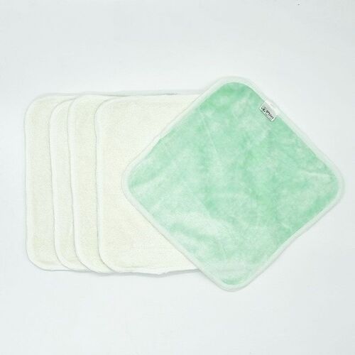 5 grandes lingettes lavables en fibre de bambou - Vert Amande