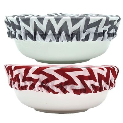 2 Bowl covers - fabric dish cover 13 to 16 cm (XS) - Zigzag Burgundy / gray
