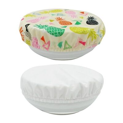 2 Bowl covers - fabric dish cover 13 to 16 cm (XS) - Pineapple/white