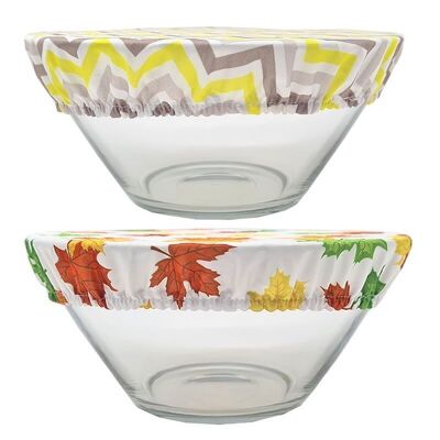 2 Salad bowl cover - fabric dish cover 20 to 24 cm (S) - Autumn/Yellow Zigzag