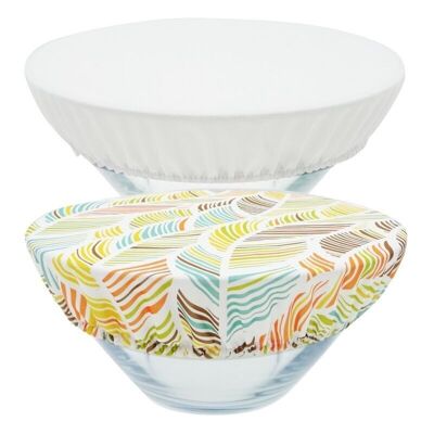 2 Salad bowl cover - fabric dish cover 20 to 24 cm (S) - Coral/white