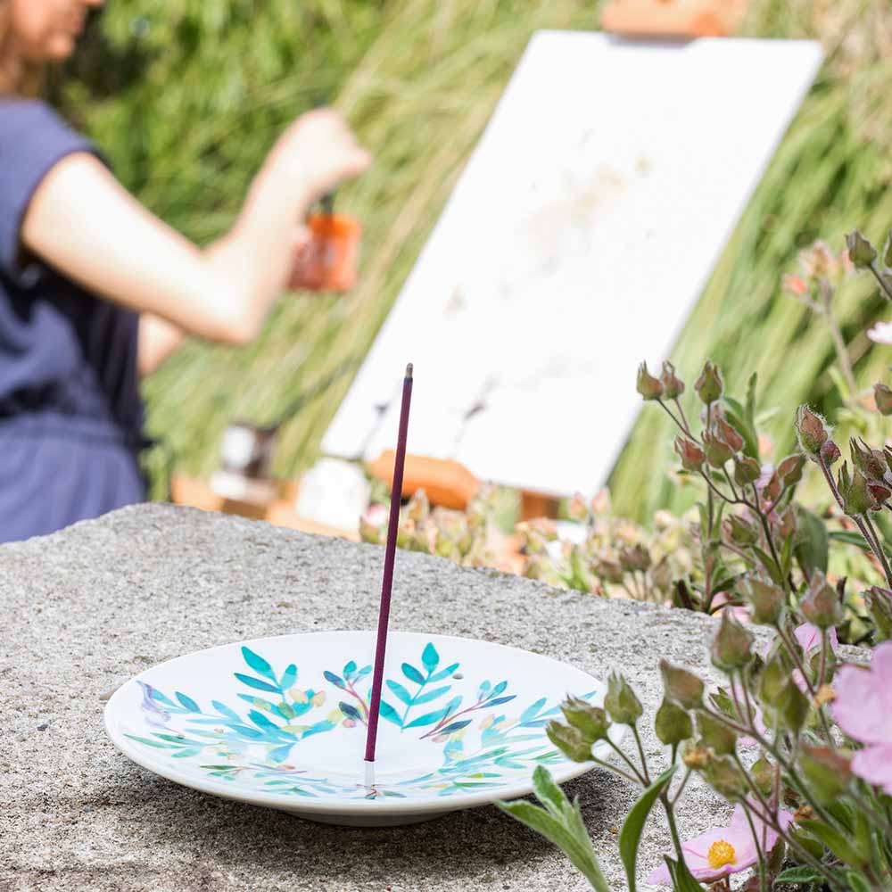 Watercolor porcelain incense holder/dish - Aromandise