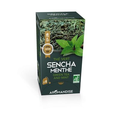 Sencha-Grüntee und Minzteebeutel