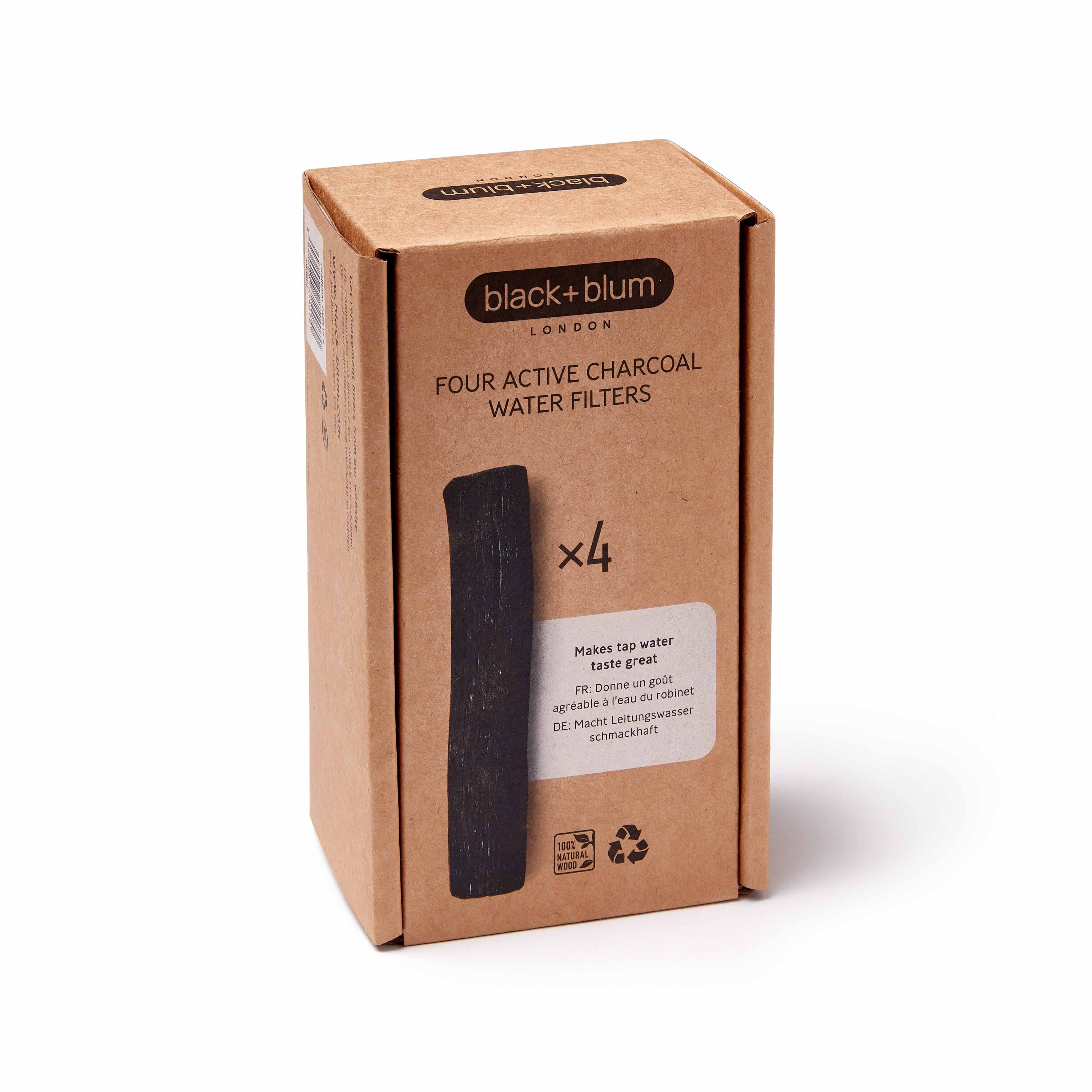 Binchotan Filtro per l'acqua al carbone attivo x4 ricariche (Confezione da 4 filtri per l'acqua al carbone attivo)