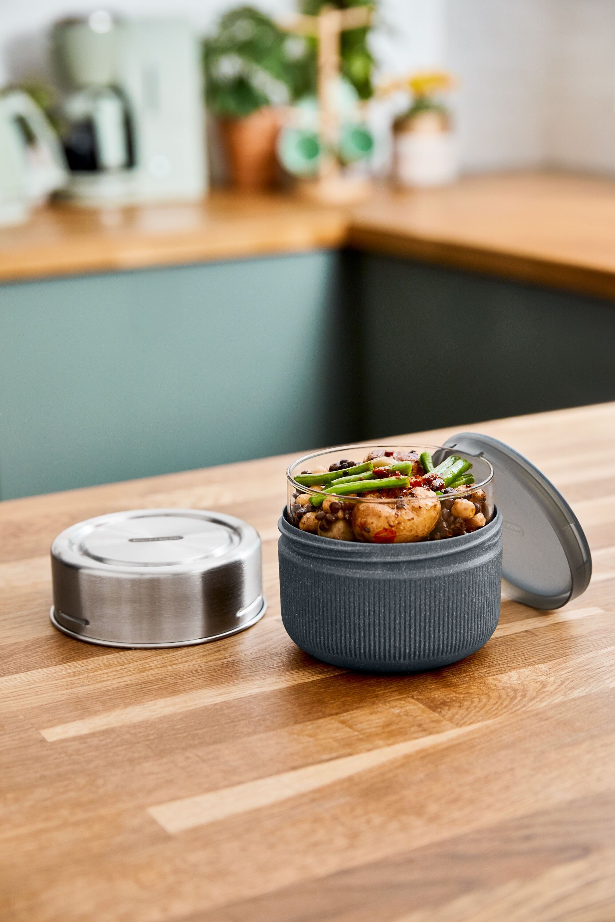 Runder Lunchtopf aus Glas, groß, Schiefer, 600 ml – mittelgroße Lunchschale aus Glas