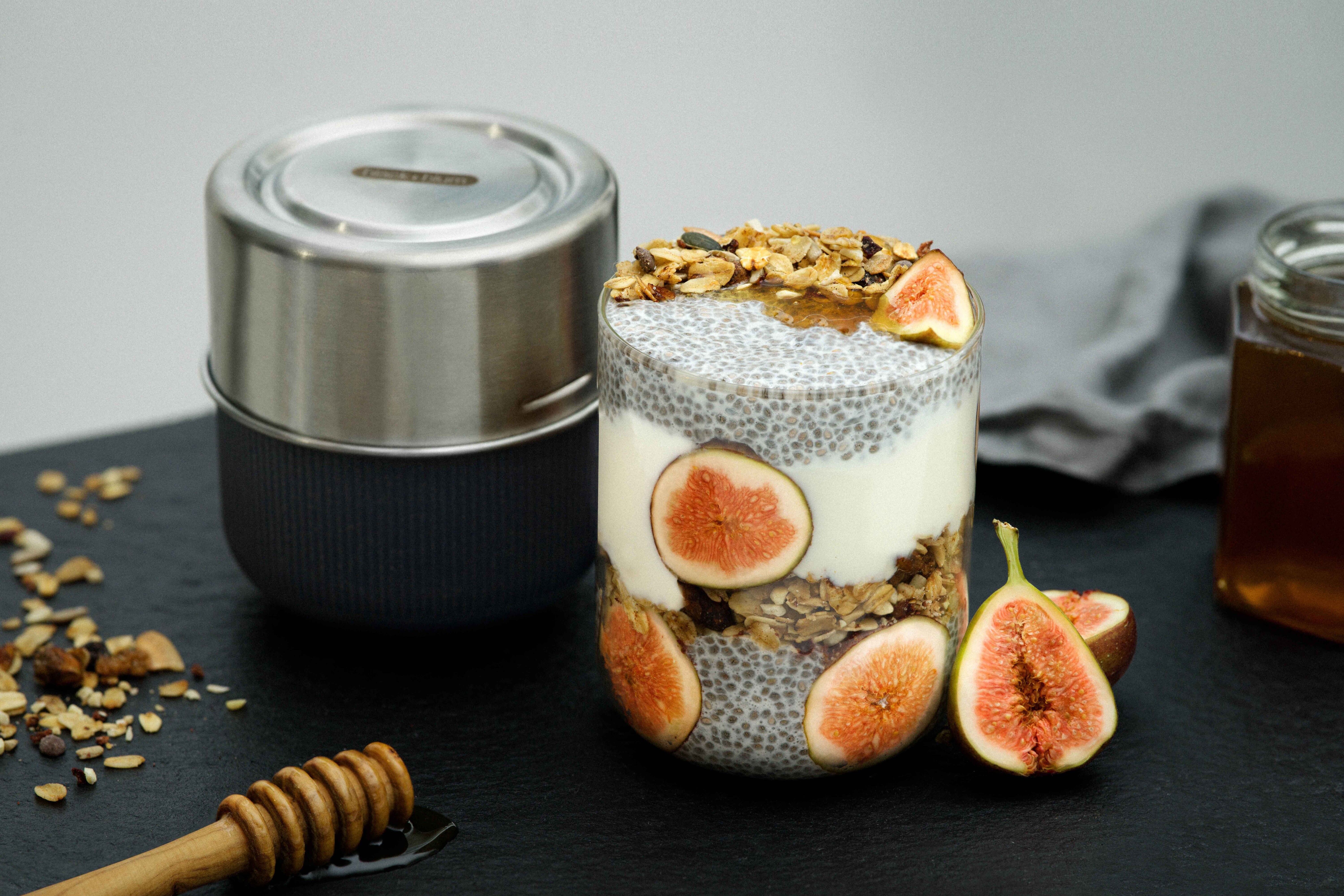 Round Glass Lunch Pot Slate 450ml - Small glass lunch bowl