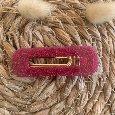 Barrette en résine rose à paillettes