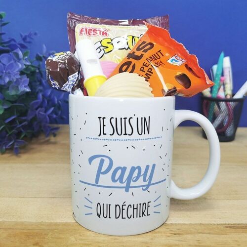 Mug bonbon années 70 "Je suis un papy qui déchire"