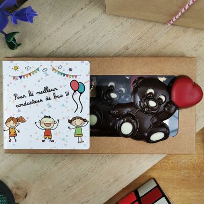 Teddybären aus dunkler Schokolade x3 „Für den besten Busfahrer“ – Geschenk zum Schuljahresende: Busfahrer