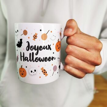 Mug et bonbons Halloween acidulés - tarentules noires, dentiers et guimauves citrouille et tête de mort 2