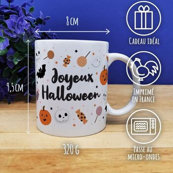 Mug et bonbons Halloween acidulés - tarentules noires, dentiers et guimauves citrouille et tête de mort 3