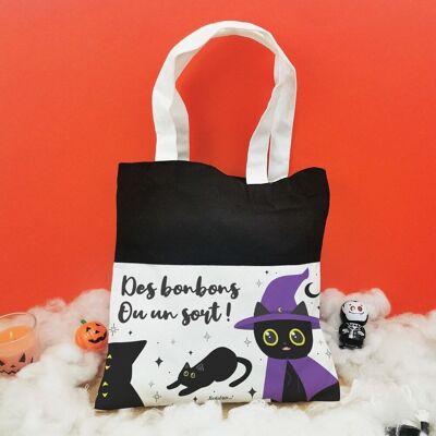 Sac Bonbons - Chat noir d'Halloween "Des bonbons ou un sort"