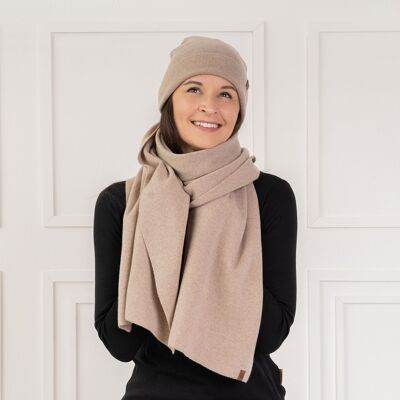 Damen-Strickmütze und Schal aus Merinowolle und Kaschmir, 2-teiliges Set