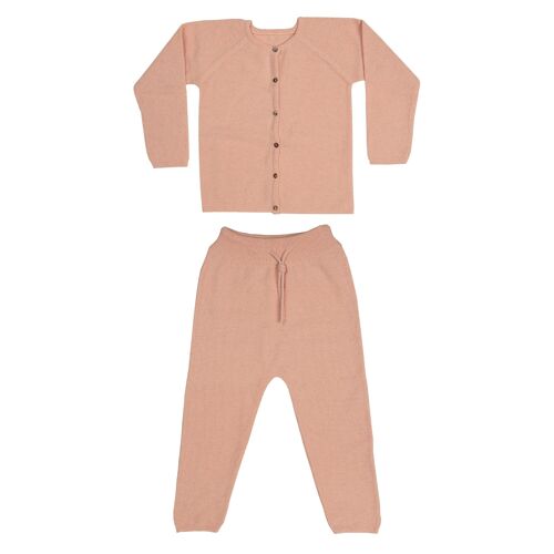Kids' Button Front Sweater & Pants Merino 2-Piece Set Pink