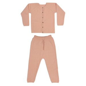 Ensemble 2 pièces pull et pantalon boutonnés sur le devant pour enfant en mérinos rose