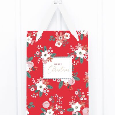 Gift bag: Christmas roses, red