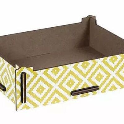 Storage box small - pattern yellow made of wood