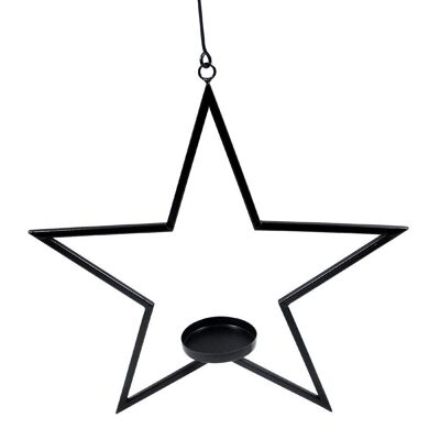 Portavelas de metal negro con decoración de estrellas 38.5cm - Decoración navideña