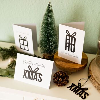 3 cartes pliantes avec étiquettes en bois Noël set 01 3