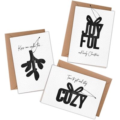3 folding cards with wooden tags Joyful&Cozy Set 02