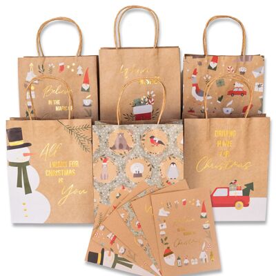 6 gold foiled wrapping paper handle bags Scandi Set 04