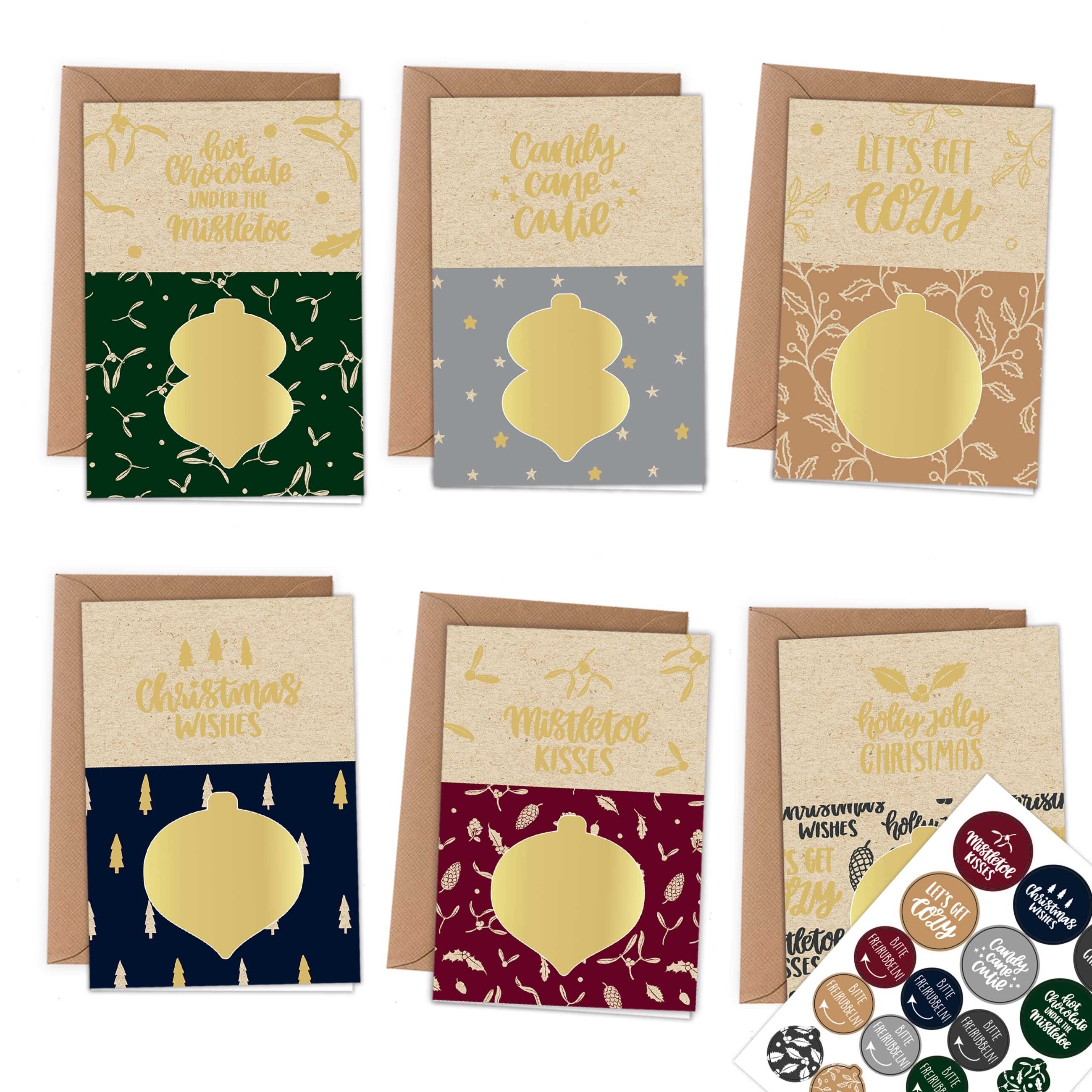 Set di 6 biglietti da grattare pieghevoli con motivi natalizi 03