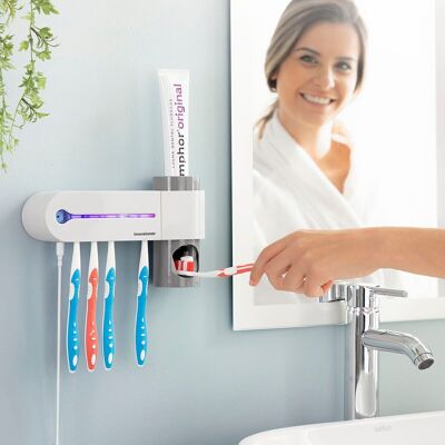 Sterilizzatore per spazzolini UV con supporto e dispenser per dentifricio Smiluv InnovaGoods