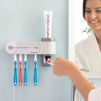 Stérilisateur UV pour brosse à dents avec support et distributeur de dentifrice Smiluv InnovaGoods 3