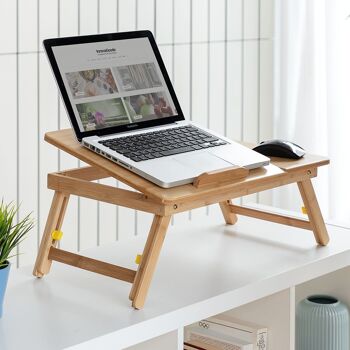Table d'ordinateur en bambou | Table de lit pliante | Table de lit auxiliaire | Table de canapé | Bureau de lit en bois de lapwood - InnovaGoods 2