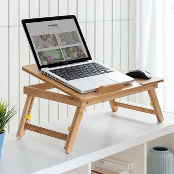 Table d'ordinateur en bambou | Table de lit pliante | Table de lit auxiliaire | Table de canapé | Bureau de lit en bois de lapwood - InnovaGoods 11