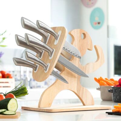 InnovaGoods Spartan Knife Set with Wooden Stand 7 Pieces