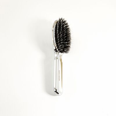 Metallic pneumatic hair brush with boar bristles and nylon pins