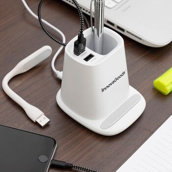 Borne de recharge | Chargeur sans fil avec support, organisateur et lampe LED USB 5-en-1 - InnovaGoods 2