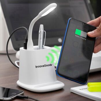 Borne de recharge | Chargeur sans fil avec support, organisateur et lampe LED USB 5-en-1 - InnovaGoods 3