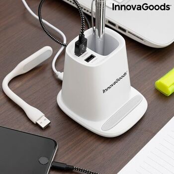 Borne de recharge | Chargeur sans fil avec support, organisateur et lampe LED USB 5-en-1 - InnovaGoods 13