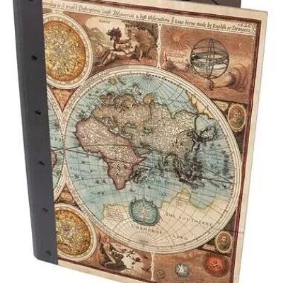 Cartella con clip - Mappa del vecchio mondo in legno