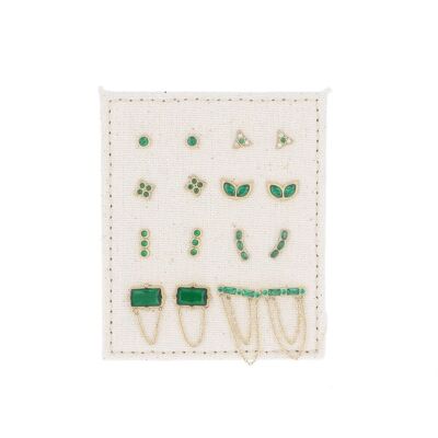 Kit of 16 stainless steel stud earrings - green gold - FREE DISPLAY / KIT-BO16-0450-D-VERT